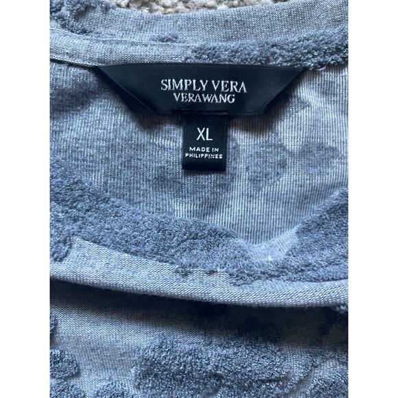 Simply Vera Wang Womens/Teen Grey Textured Floral 3/4 Sleeve Blouse Size XL - Picture 7 of 7